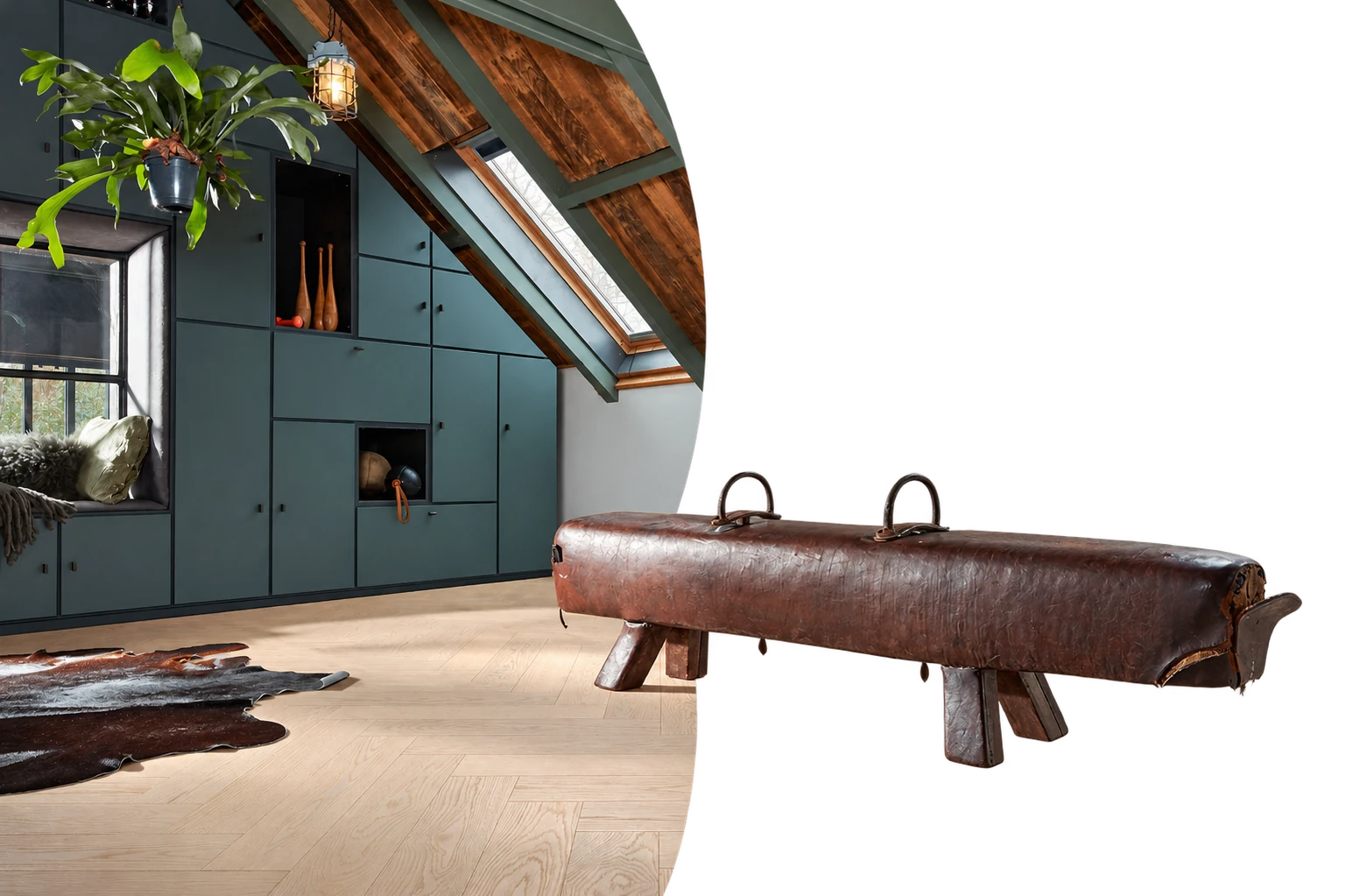 Warm interieur met een meubel dat buiten de fotorand doorloopt