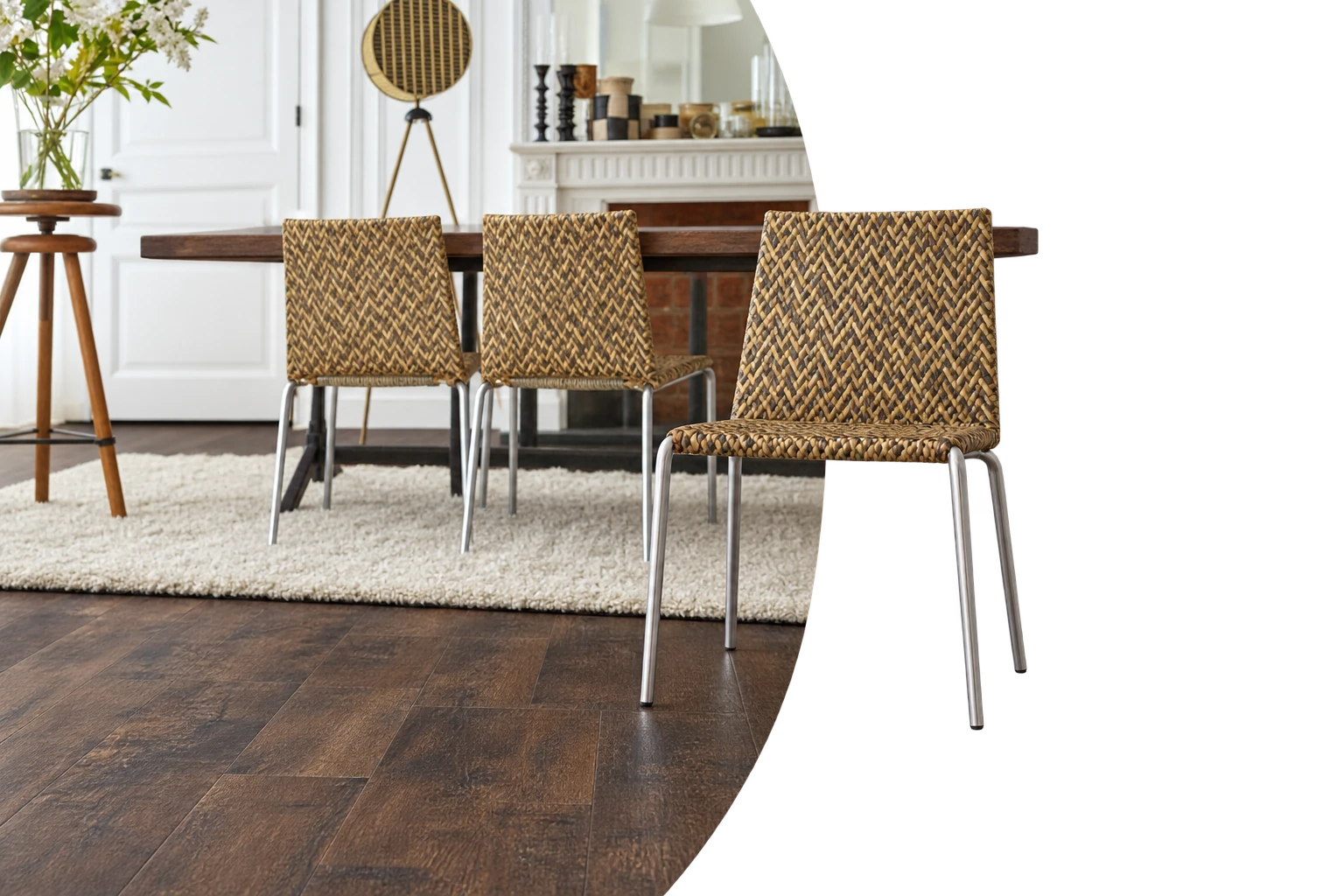 Warm interieur met een meubel dat buiten de fotorand doorloopt